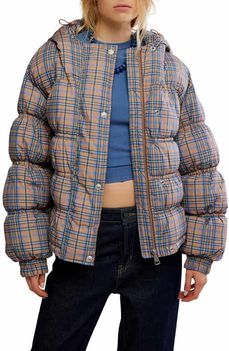 Free People Party of One Plaid Water Resistant Hooded Puffer Jacket