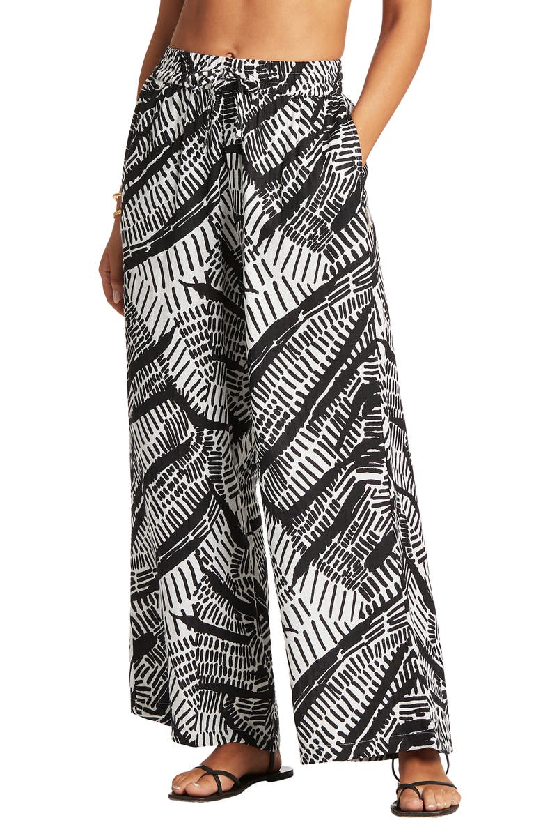 Sea Level Print Cotton Wide Leg Cover-Up Pants, Main, color,