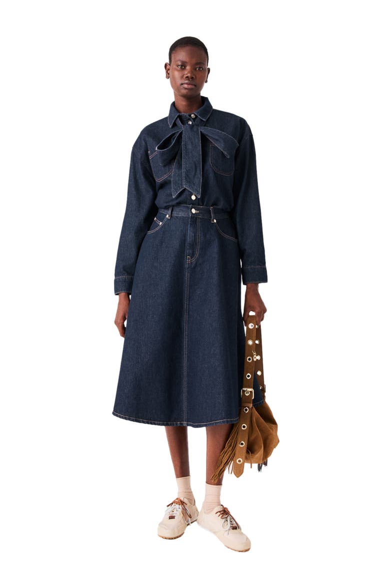 Denim jacket with bow, Main, color, Navy
