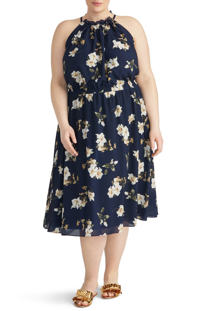 Rachel Roy Collection Cinch Floral Midi Dress, Main, color, 