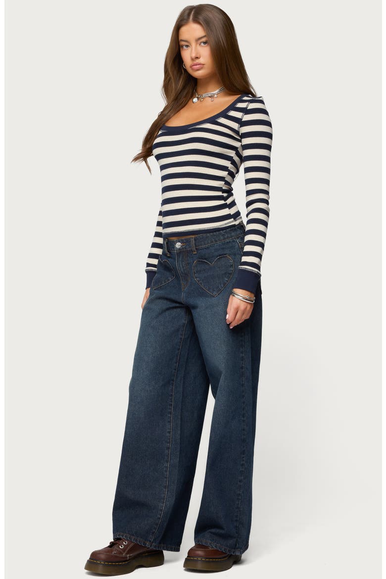 Heart Pocket Low Rise Wide Leg Jeans, Alternate, color, DARK-BLUE