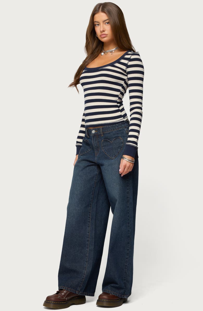 EDIKTED Heart Pocket Low Rise Wide Leg Jeans, Alternate, color, Dark-Blue