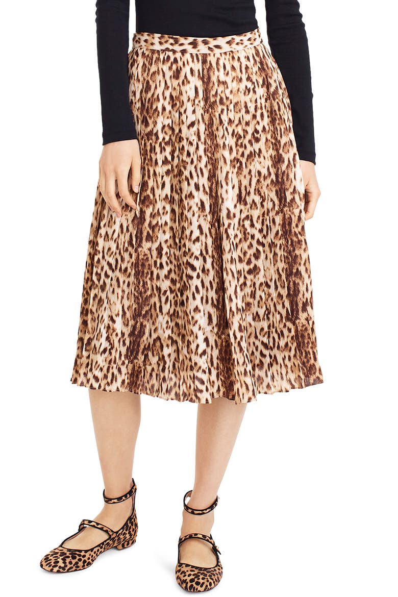 Leopard Print Pleated Midi Skirt, Main, color, LEOPARD