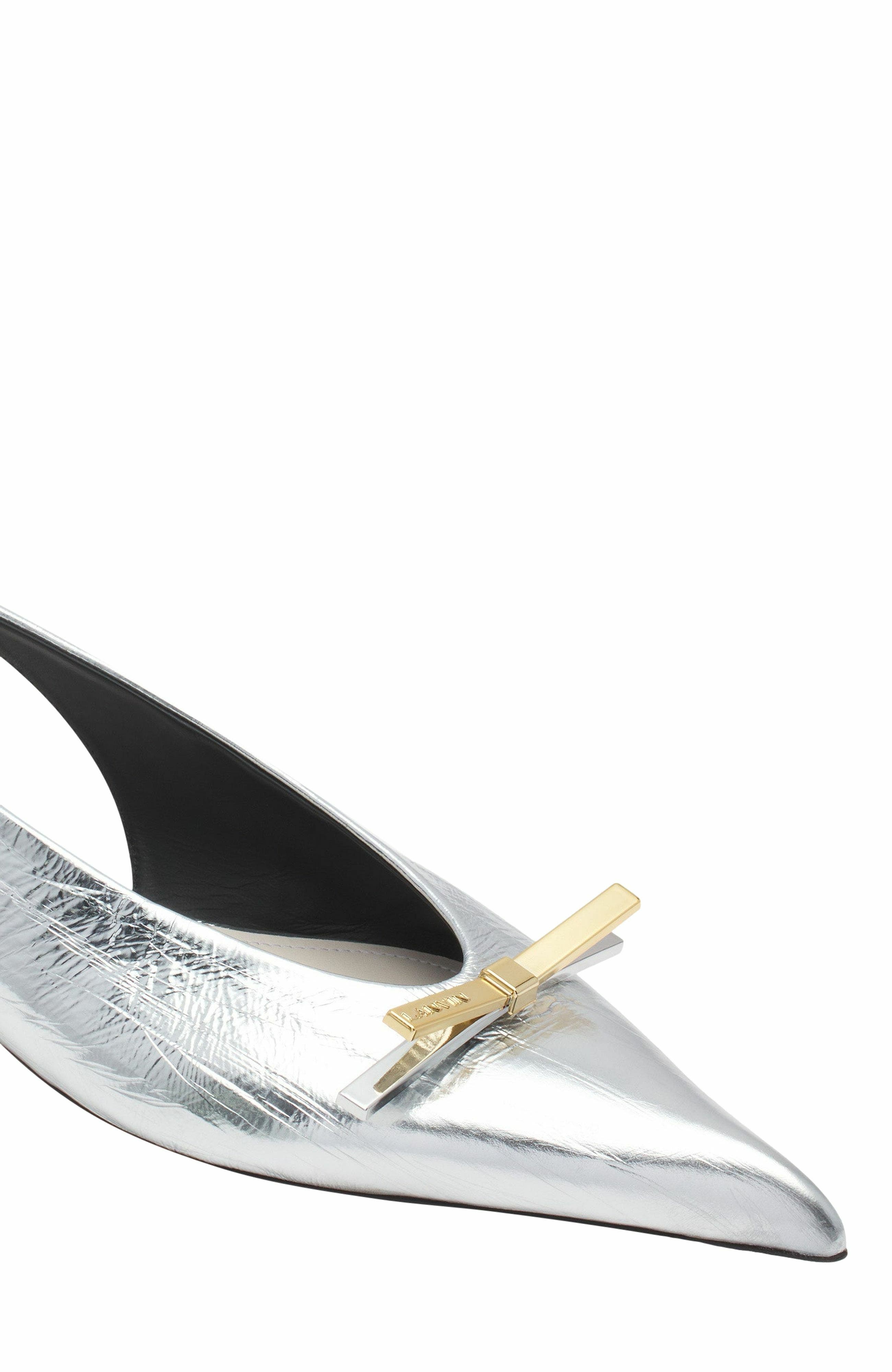 Lanvin Bow Slingback In Metallic Leather, Alternate, color, 