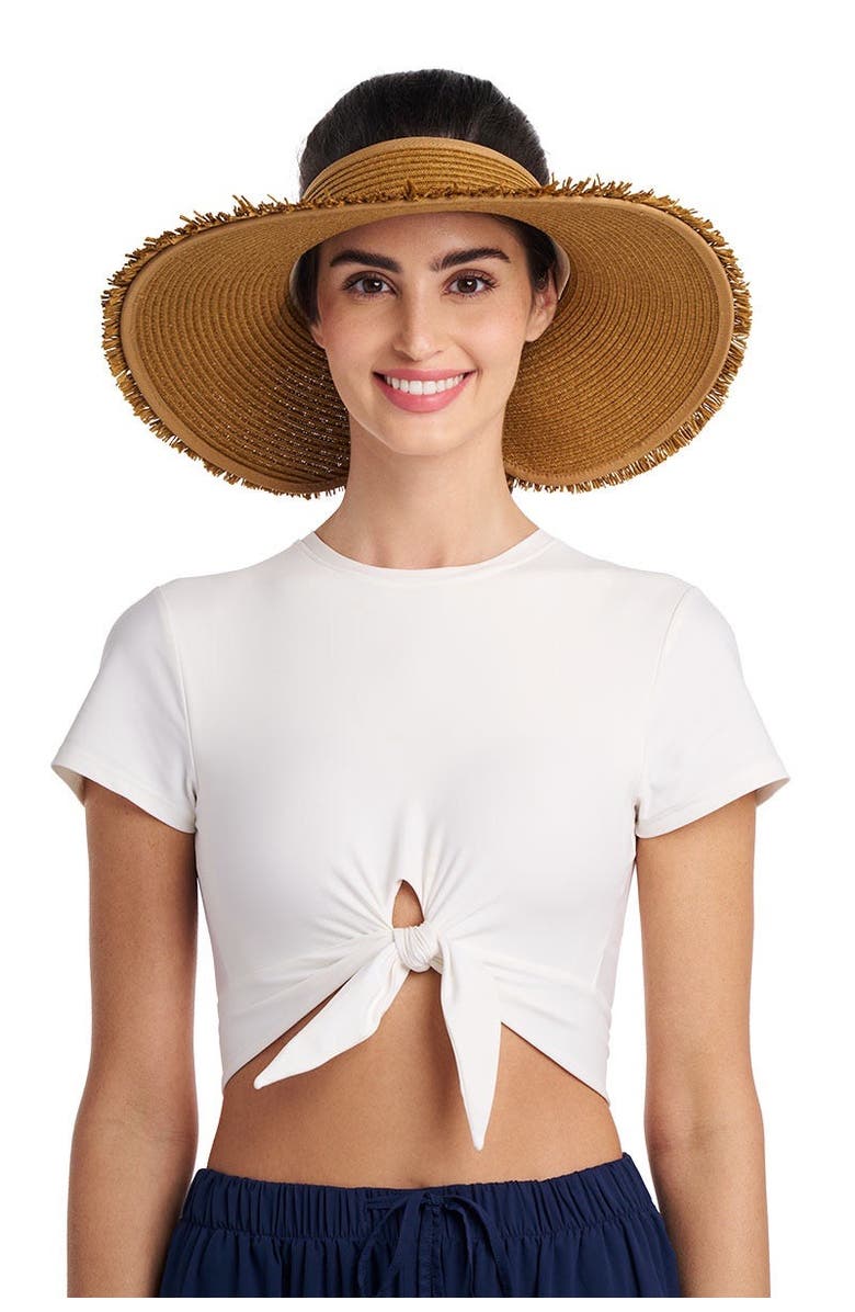 Coolibar Frayed Rolled Visor, UPF 50+ Sun Protection, Main, color, Toast Brown