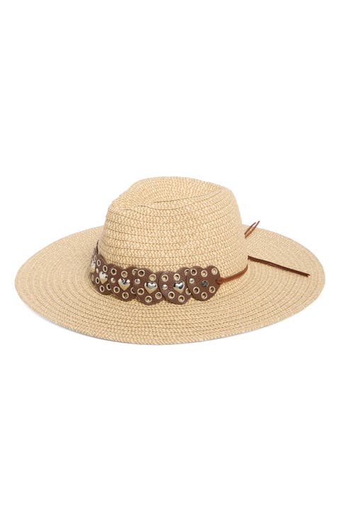 Studded Heart Marled Panama Hat