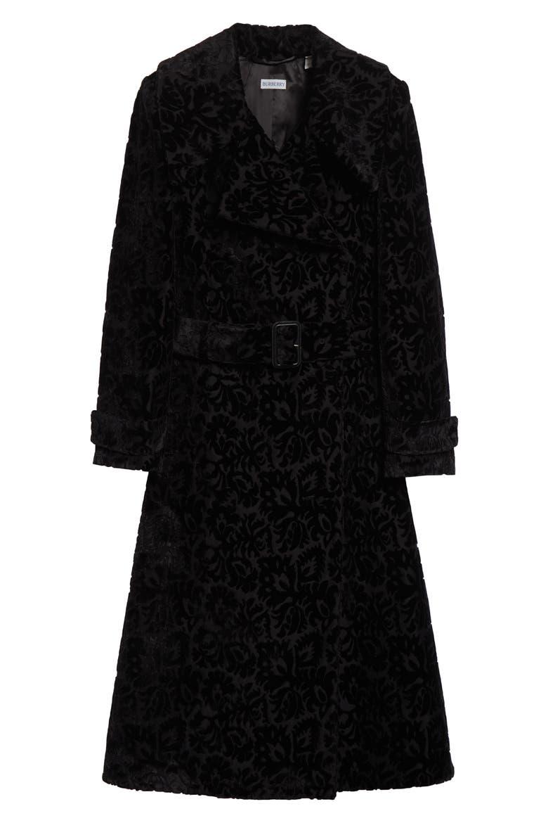 Belted Baroque Velvet Trench Coat, Alternate, color, BLACK IP PATTERN