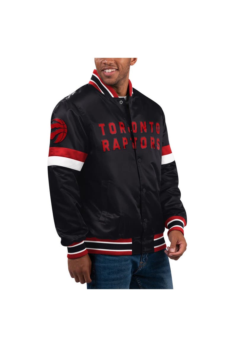 Men's Starter Black Toronto Raptors Home Game Satin Full-Snap Varsity Jacket, Main, color, Black