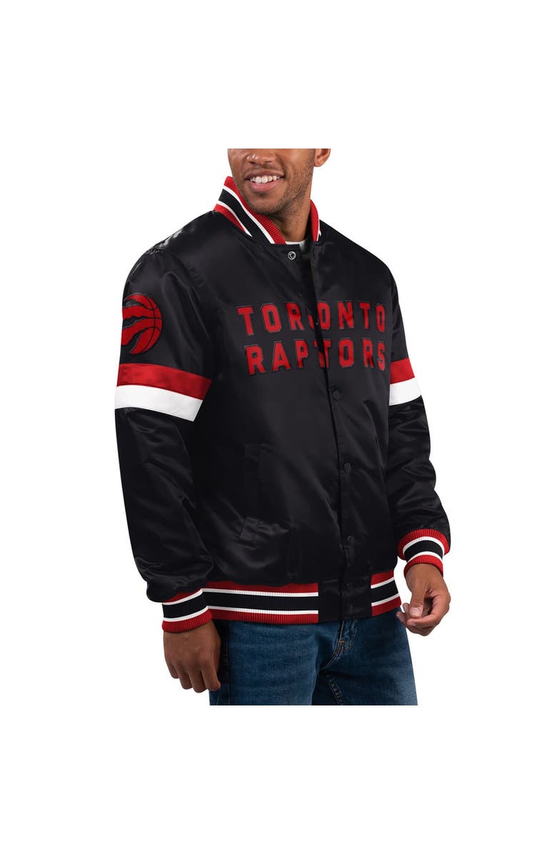 STARTER Men's Starter Black Toronto Raptors Home Game Satin Full-Snap Varsity Jacket, Main, color, Black