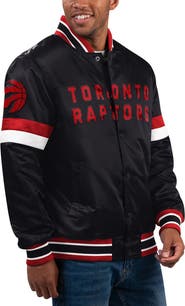 STARTER Men's Starter Black Toronto Raptors Home Game Satin Full-Snap Varsity Jacket