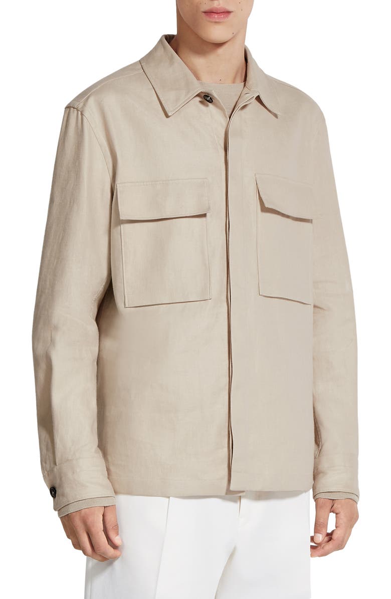 ZEGNA Oasi Linen Twill Overshirt, Main, color, Iuta Beige