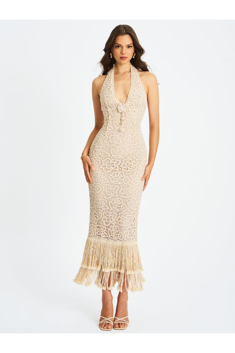 Faelyn Double Fringe Crochet Halter Maxi Dress, Main, color, Off-white