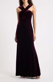 Eliza J Cross Neck Velvet Mermaid Gown