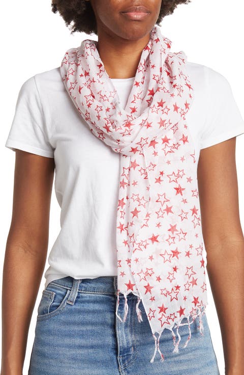 Star Print Twisted Fringe Scarf