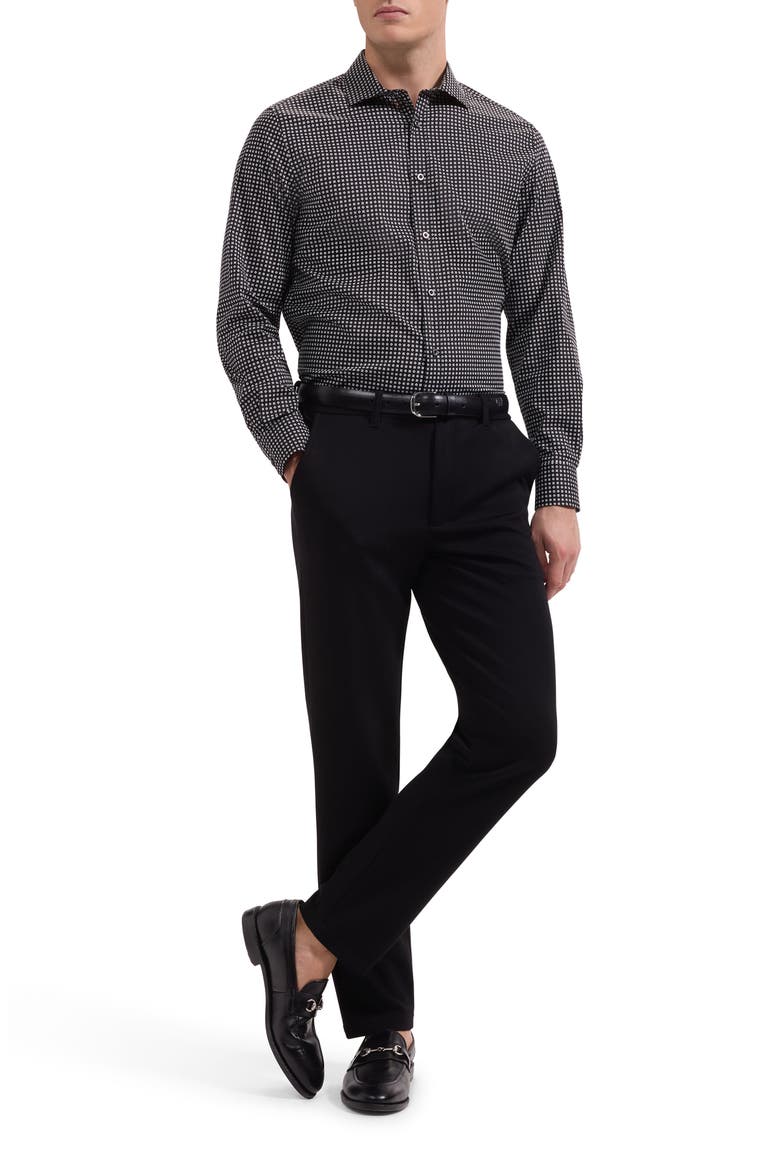 Axel Shaped Fit Geo Print Stretch Cotton Button-Up Shirt, Alternate, color, BLACK