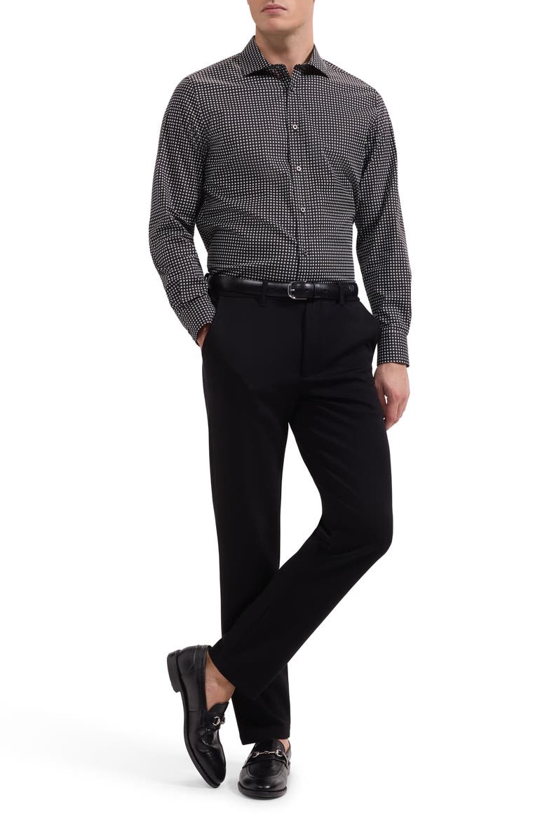 Bugatchi Axel Shaped Fit Geo Print Stretch Cotton Button-Up Shirt, Alternate, color, Black