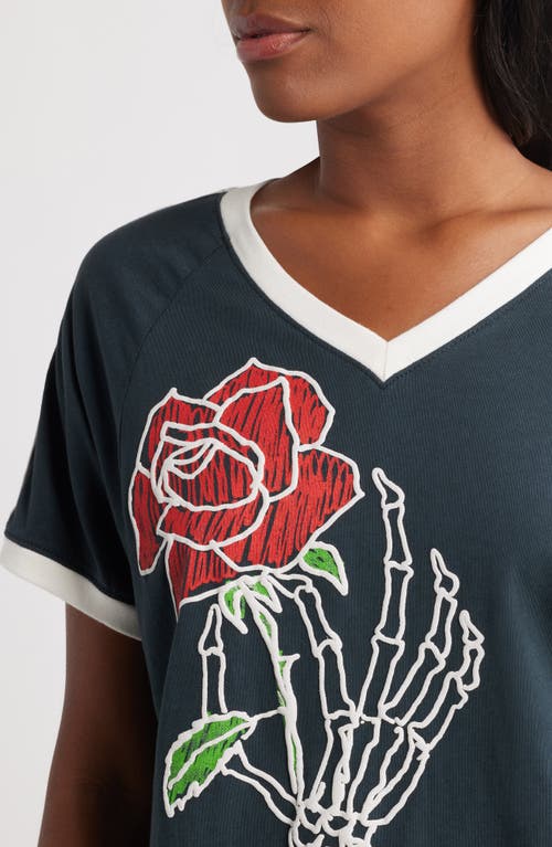 Daydreamer Grateful Dead Skeleton Rose Graphic T-shirt In Blue