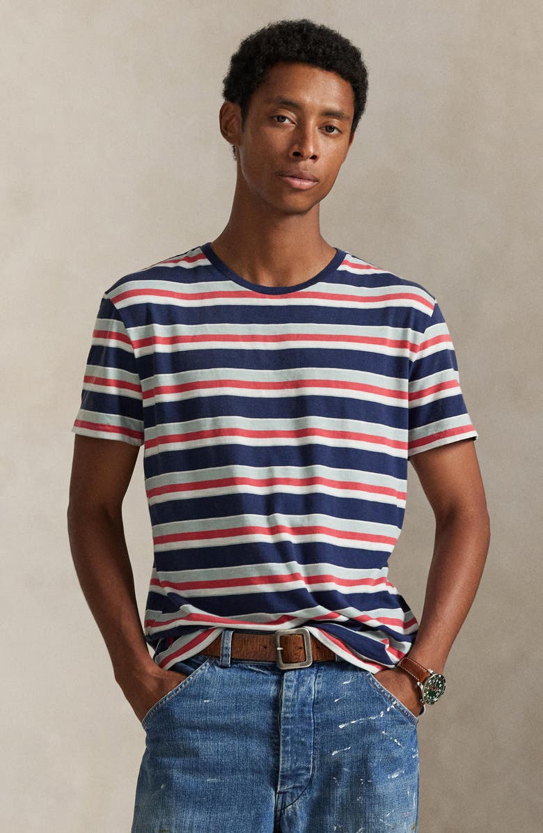 Polo Ralph Lauren Striped Standard Fit Cotton Jersey T-Shirt, Alternate, color, Newport Navy Multi