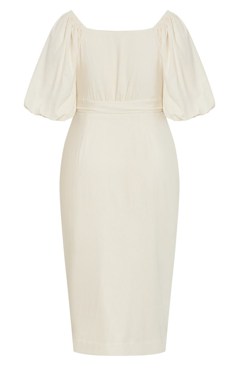 City Chic Claudine Faux Wrap Midi Dress, Alternate, color, Cream