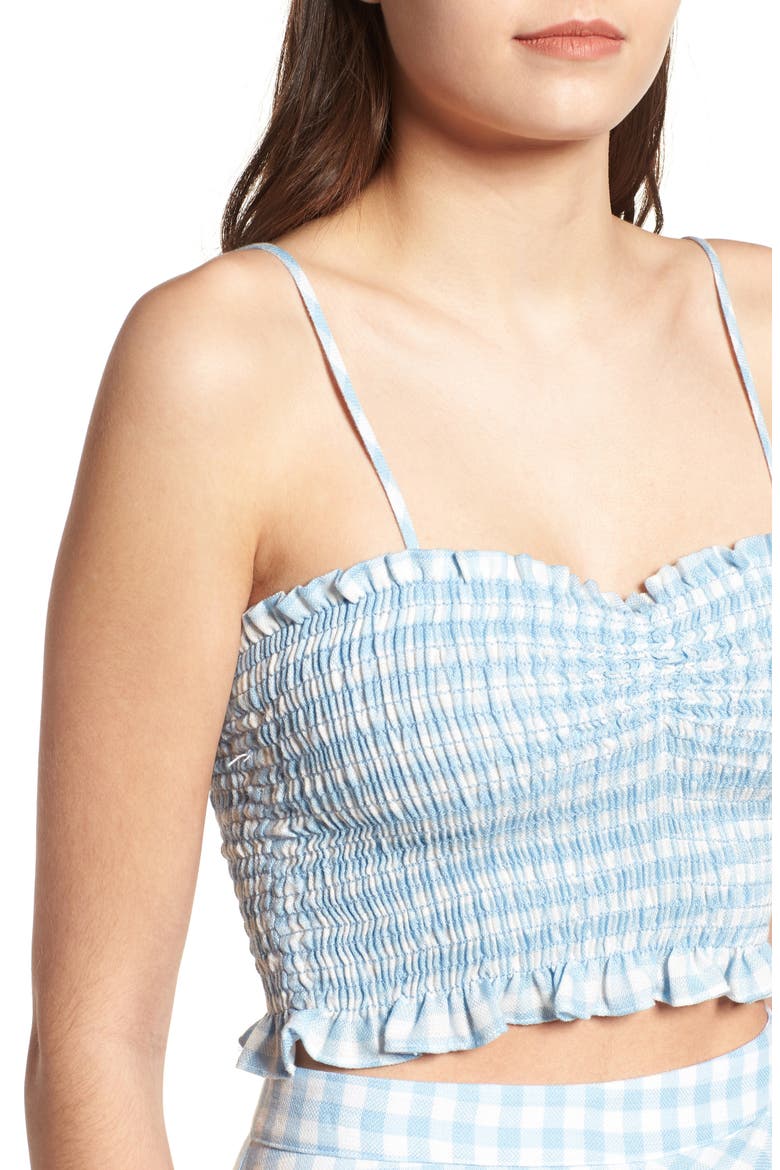 Fiesta Smocked Gingham Crop Top, Alternate, color, BABY BLUE