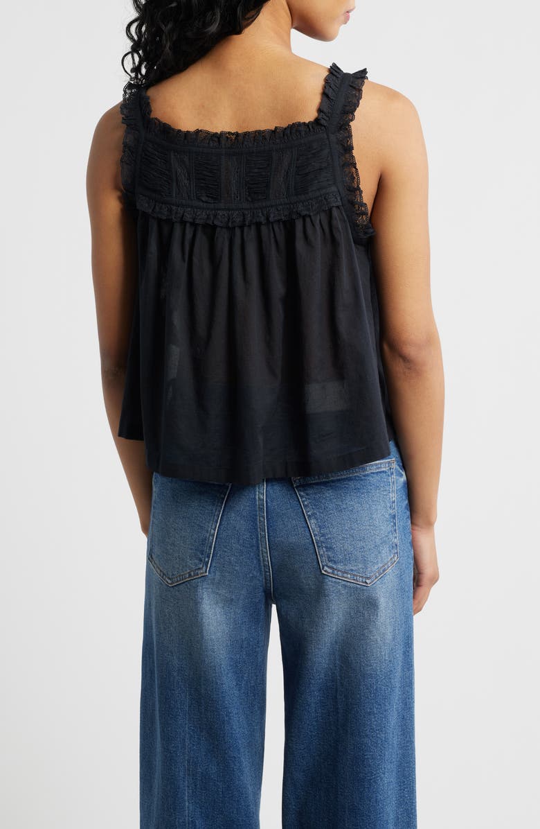 DÔEN Fidella Lace Trim Top, Alternate, color, Black