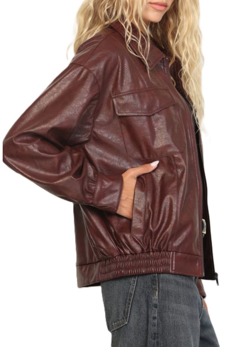 Oversized Faux Leather Jacket, Alternate, color, BURGUNDY