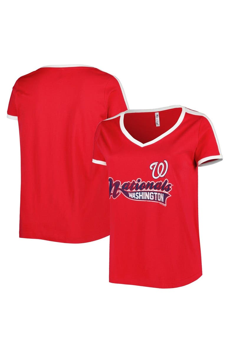 SOFT AS A GRAPE Women's Soft as a Grape Red Washington Nationals Plus Size V-Neck T-Shirt, Main, color, Red