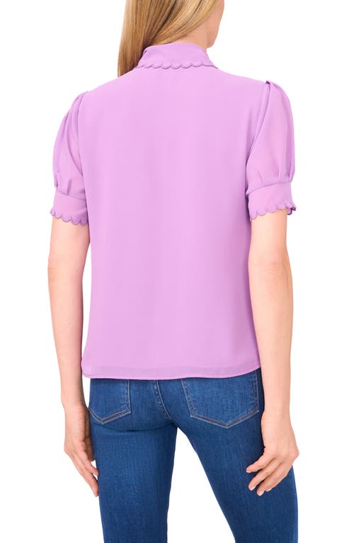 Cece Scallop Trim Button-up Shirt In Purple