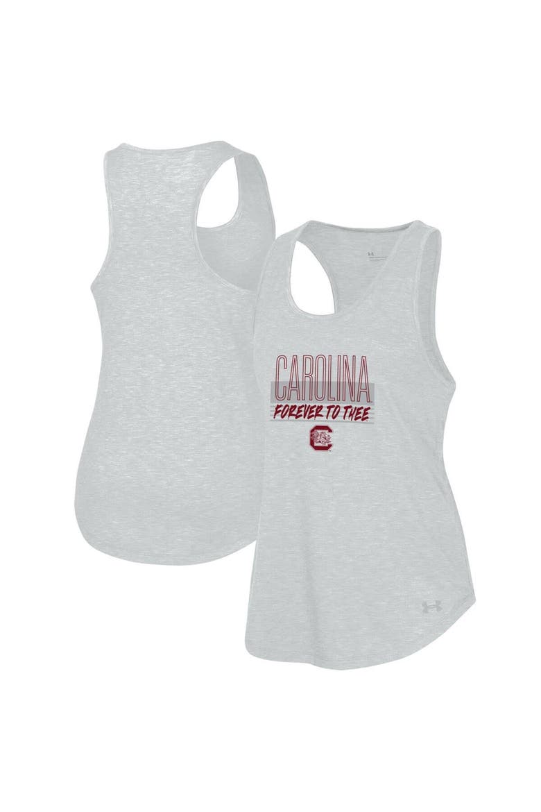 Women's Under Armour Heather Gray South Carolina Gamecocks Breezy Racerback Tri-Blend Tank Top, Alternate, color, Heather Gray