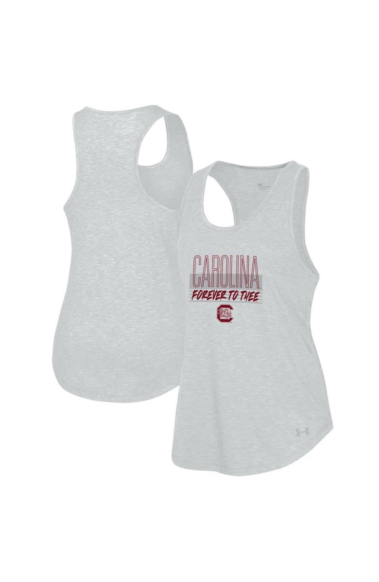 Under Armour Women's Under Armour Heather Gray South Carolina Gamecocks Breezy Racerback Tri-Blend Tank Top, Alternate, color, Heather Gray