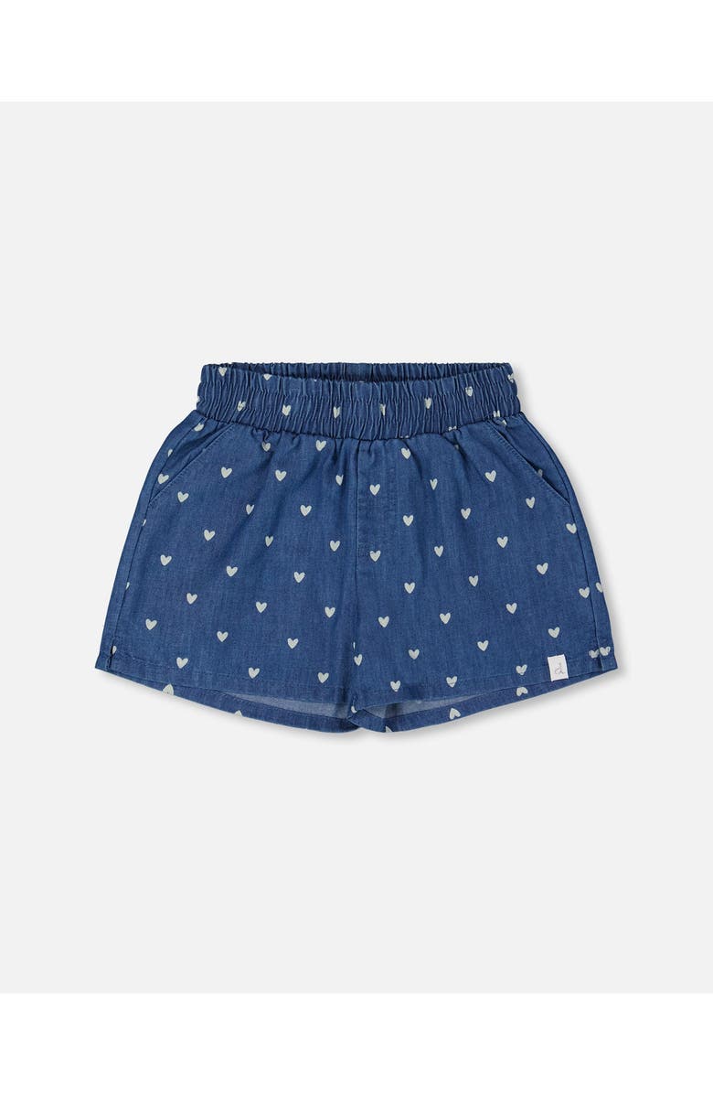 Deux par Deux Baby Girl's Printed Chambray Short Navy Blue And White Hearts, Main, color, 