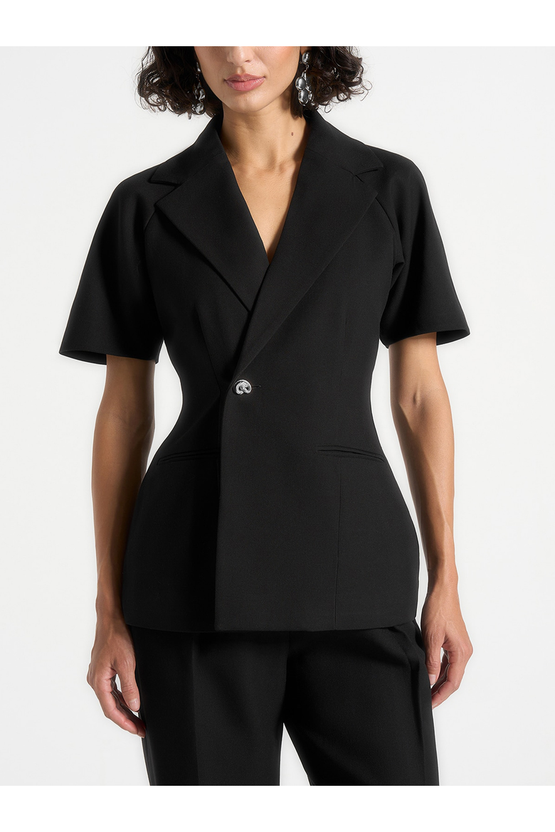 Malika Structured Short Sleeve Blazer, Main, color, Black