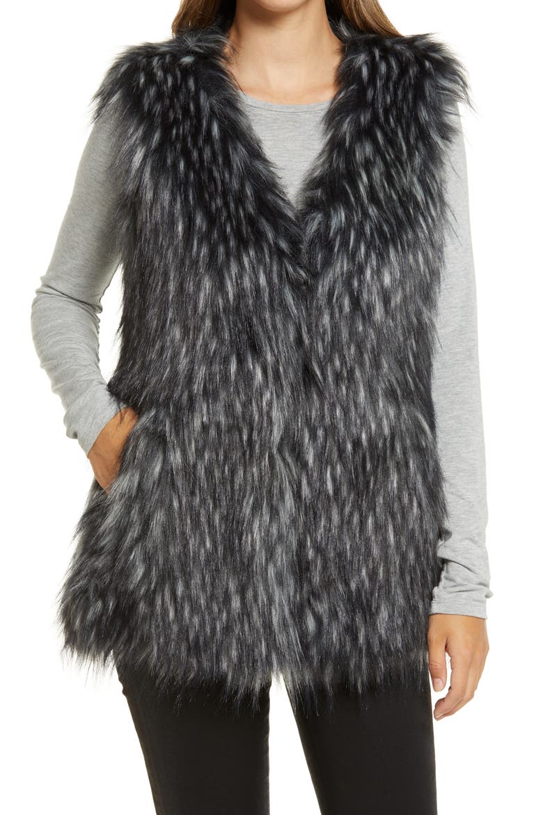 Faux Fur Vest, Alternate, color, BLACK