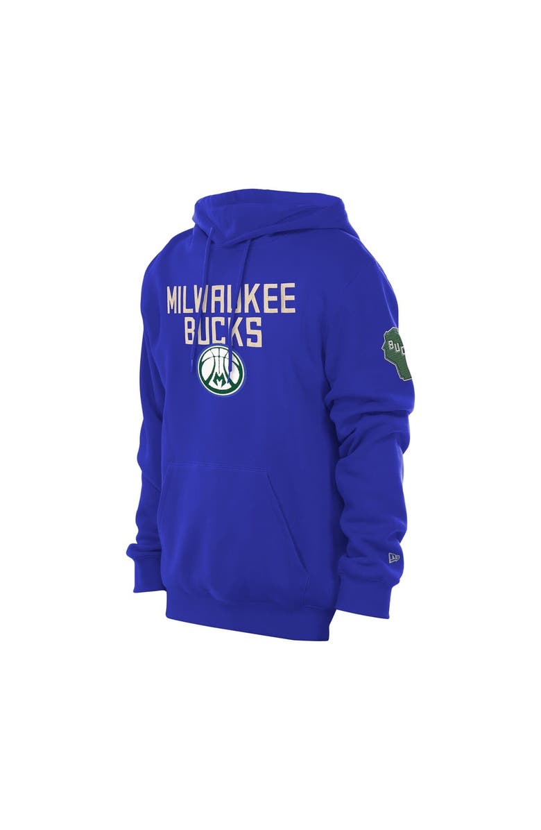 New Era Men's New Era  Royal Milwaukee Bucks 2024/25 City Edition Chenille Heavyweight Pullover Hoodie, Alternate, color, 