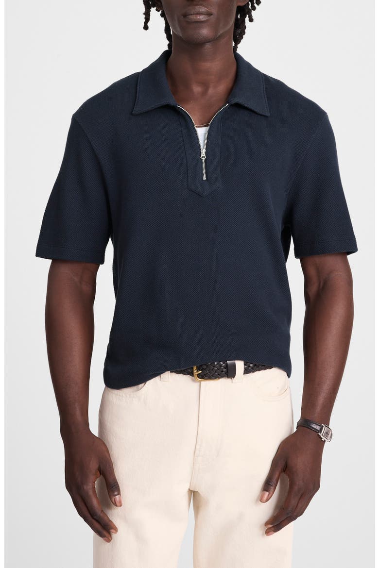 Quarter Zip Pique Polo Shirt, Main, color, DARK NAVY