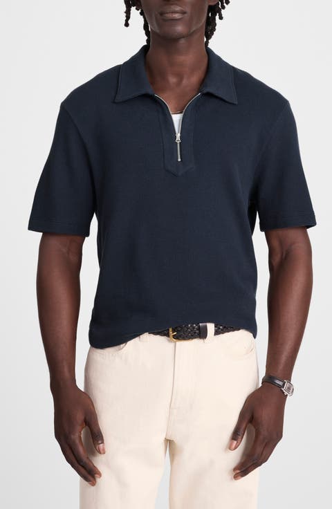 Quarter Zip Pique Polo Shirt