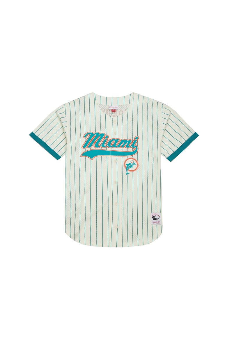 Men's Mitchell & Ness Dan Marino Cream Miami Dolphins Name & Number Mesh Button-Up Baseball Jersey, Alternate, color, Cream