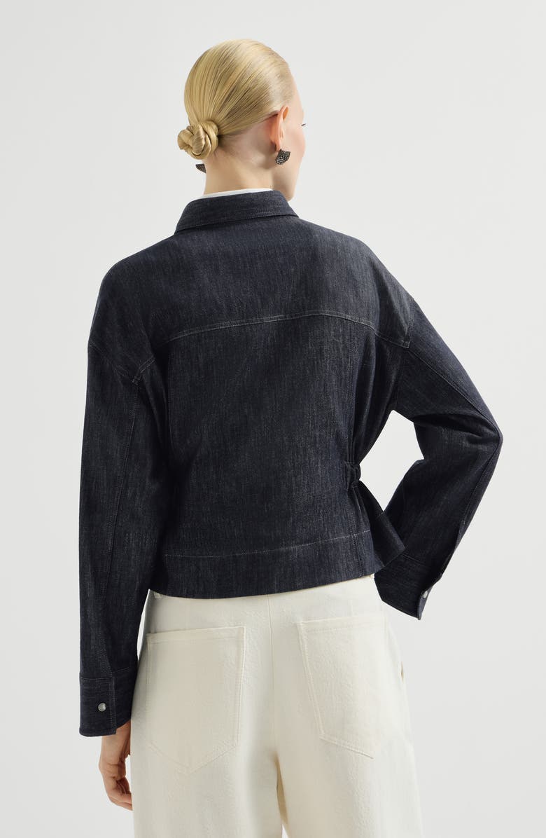 Brunello Cucinelli Denim-effect twill cropped shirt, Alternate, color, Dark Denim