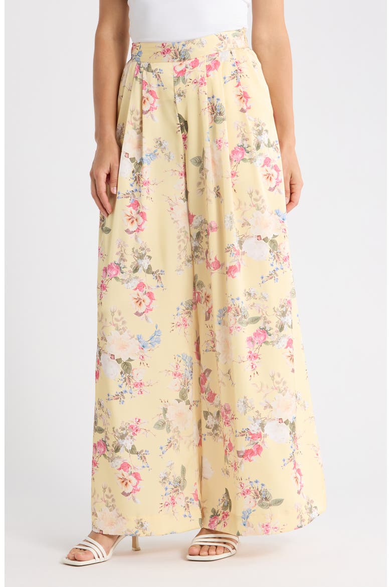Pleated Front Wide Leg Pants, Main, color, LEMON CREAM