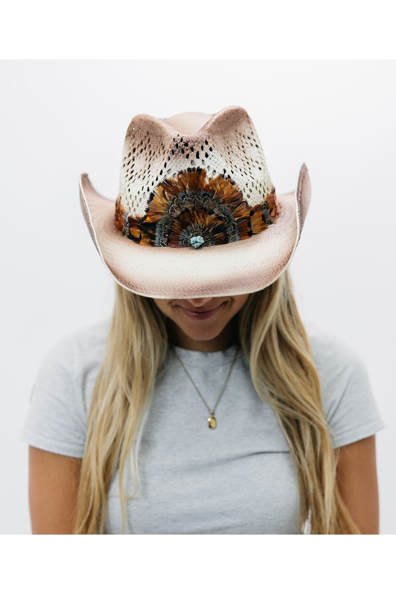 Barred Feathered Straw Drifter, Alternate, color, TEA STAIN