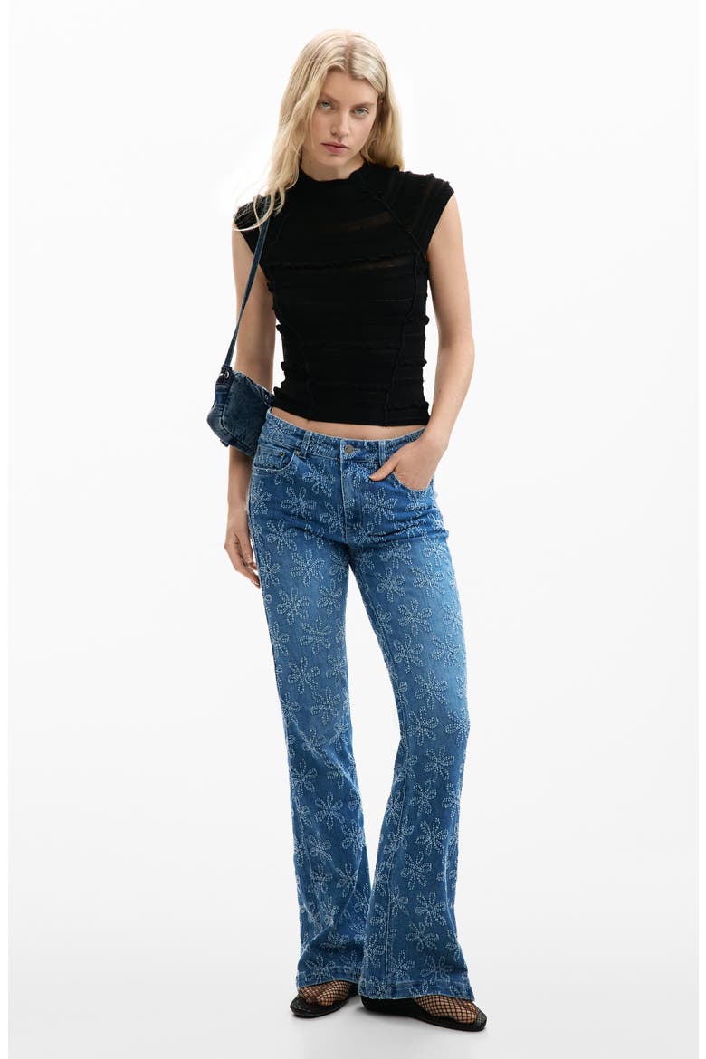 Floral Embroidered Flare Jeans, Alternate, color, MEDIUM BLUE