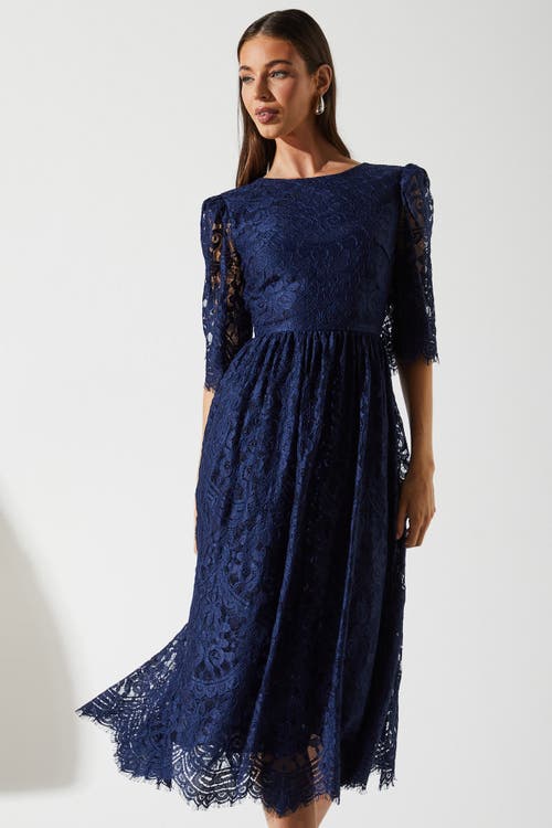 Coast Lace Short Sleeve Midi Dress In Blue