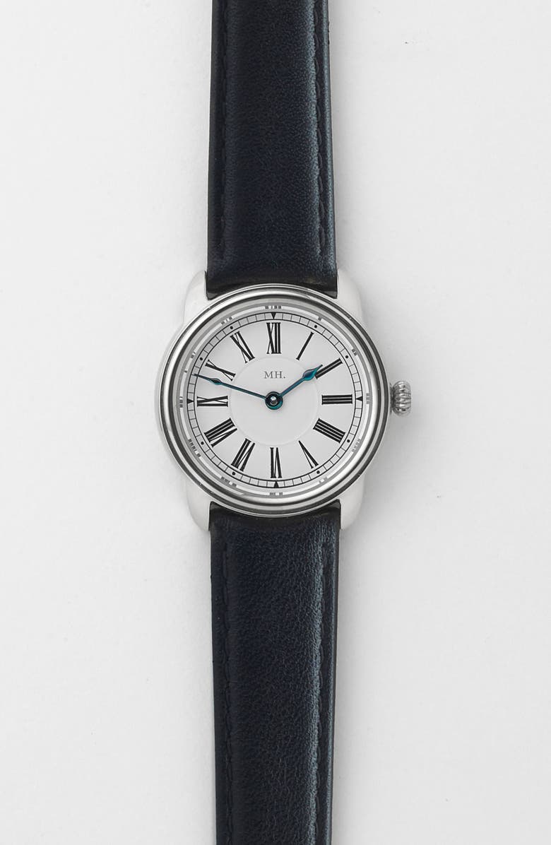 March Hare Watches The Harriet Petite Vintage Watch, Main, color, Silver Watch - Black Strap
