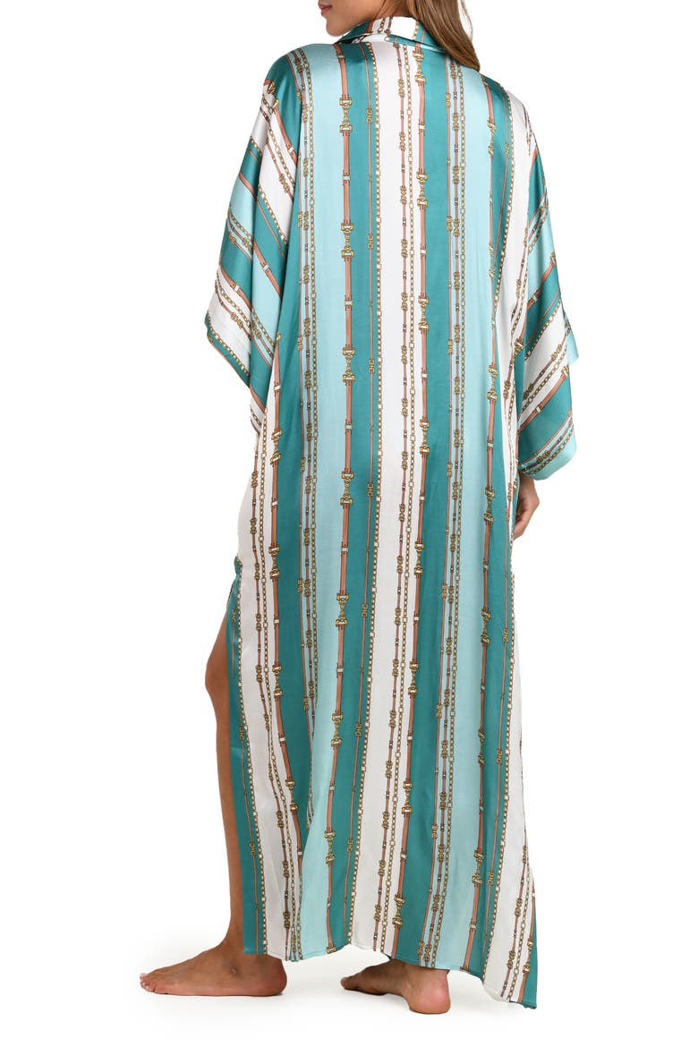 Wrena Belt Stripe Satin Maxi Cover-Up Shirtdress, Alternate, color, GREEN MULTI