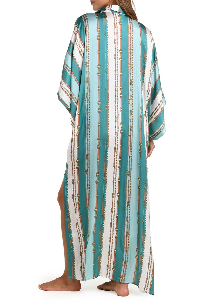L'AGENCE Wrena Belt Stripe Satin Maxi Cover-Up Shirtdress, Alternate, color, Green Multi