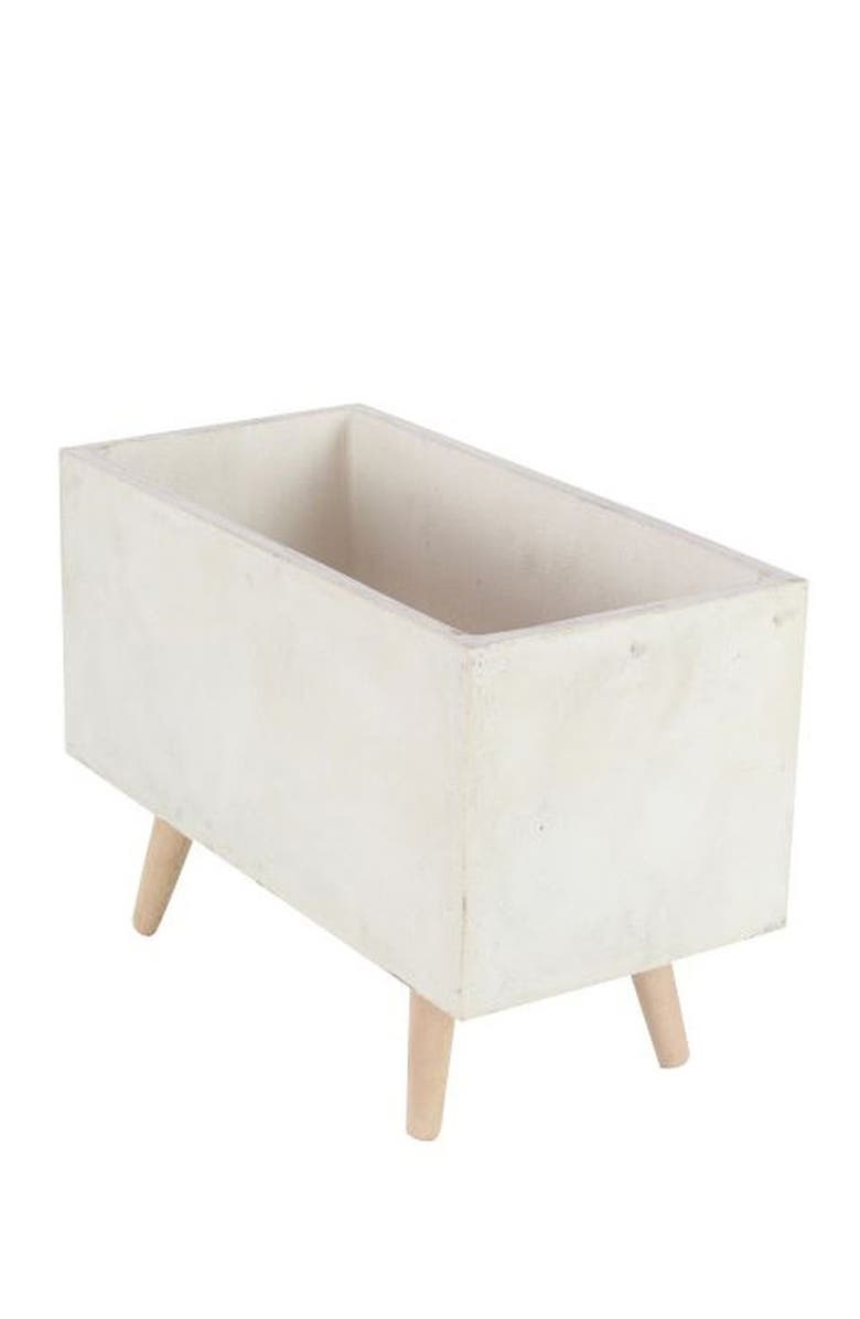 SONOMA SAGE HOME White Fiberclay Contemporary Planter with Wood Legs - Set of 2, Alternate, color, 