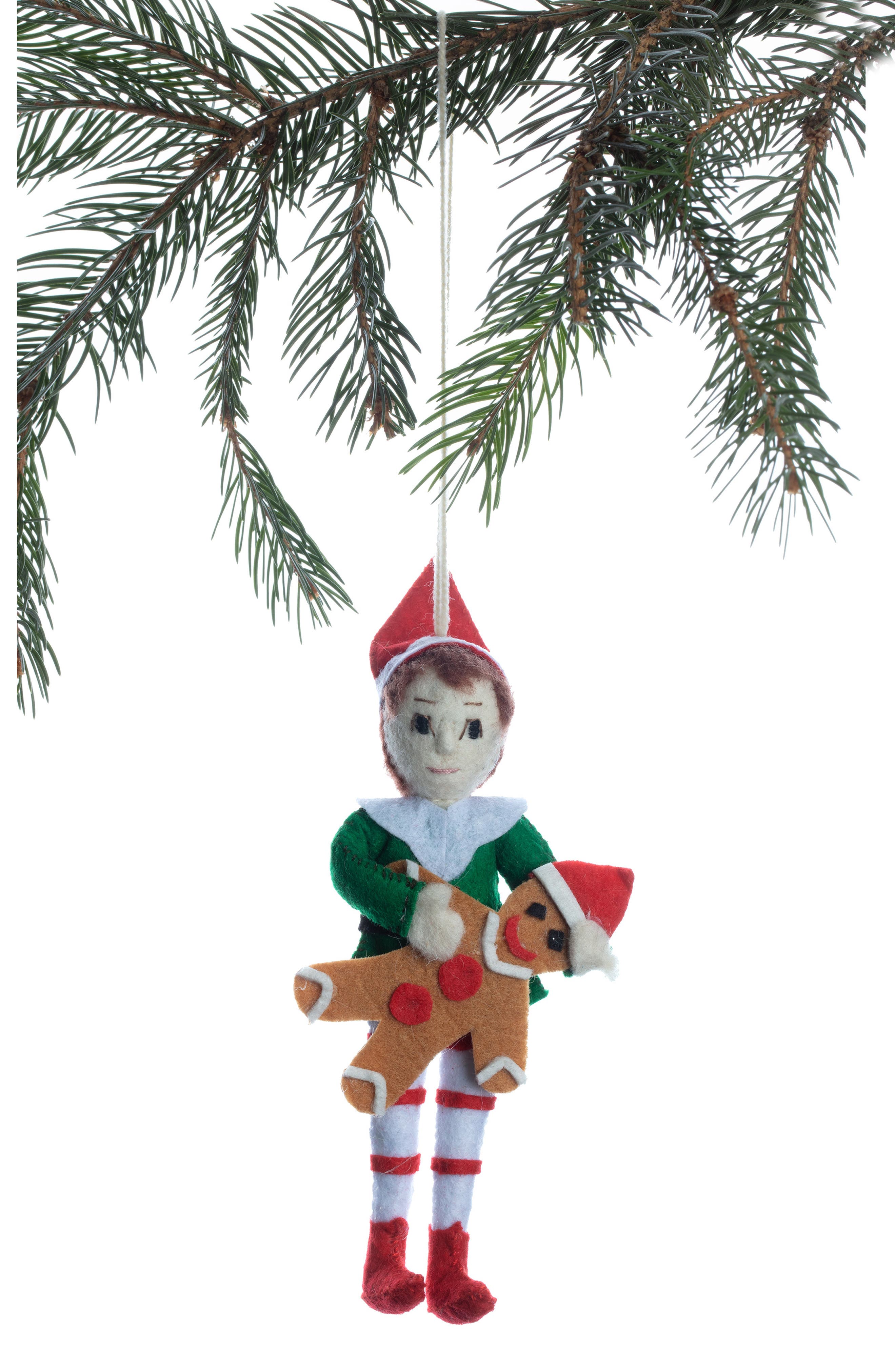 Silk Road Bazaar Handmade Elf With Gingerbread Felt Ornament In Multi