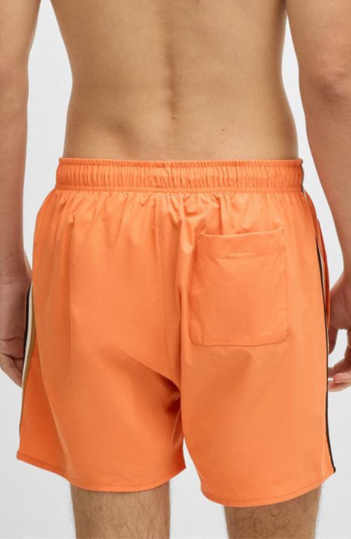 Hugo Boss Boss Iconic Side Stripe Stretch Swim Trunks In Orange