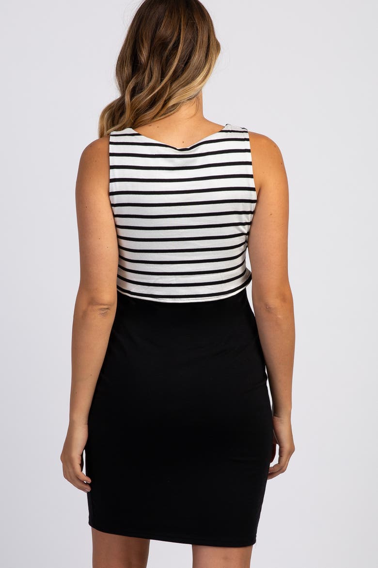 Striped Layered Tie Front Maternity Dress, Alternate, color, Black