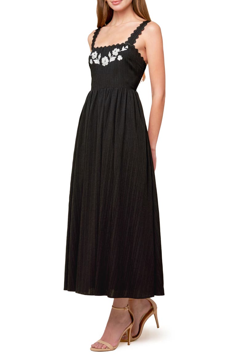 Embroidered Fit and Flare Midi Dress, Alternate, color, BLACK